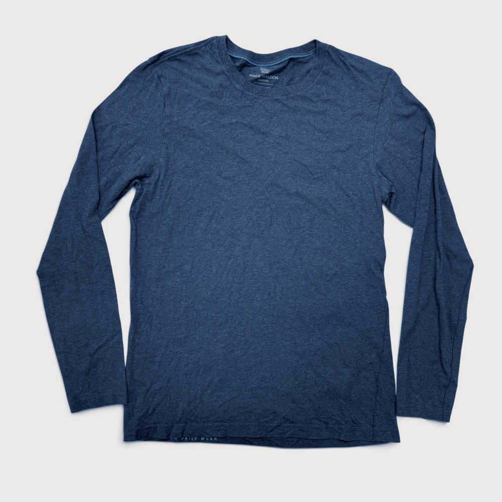 Mack Weldon Pima Cotton Long Sleeve Crewneck T-Shirt Heather Navy Blue Medium